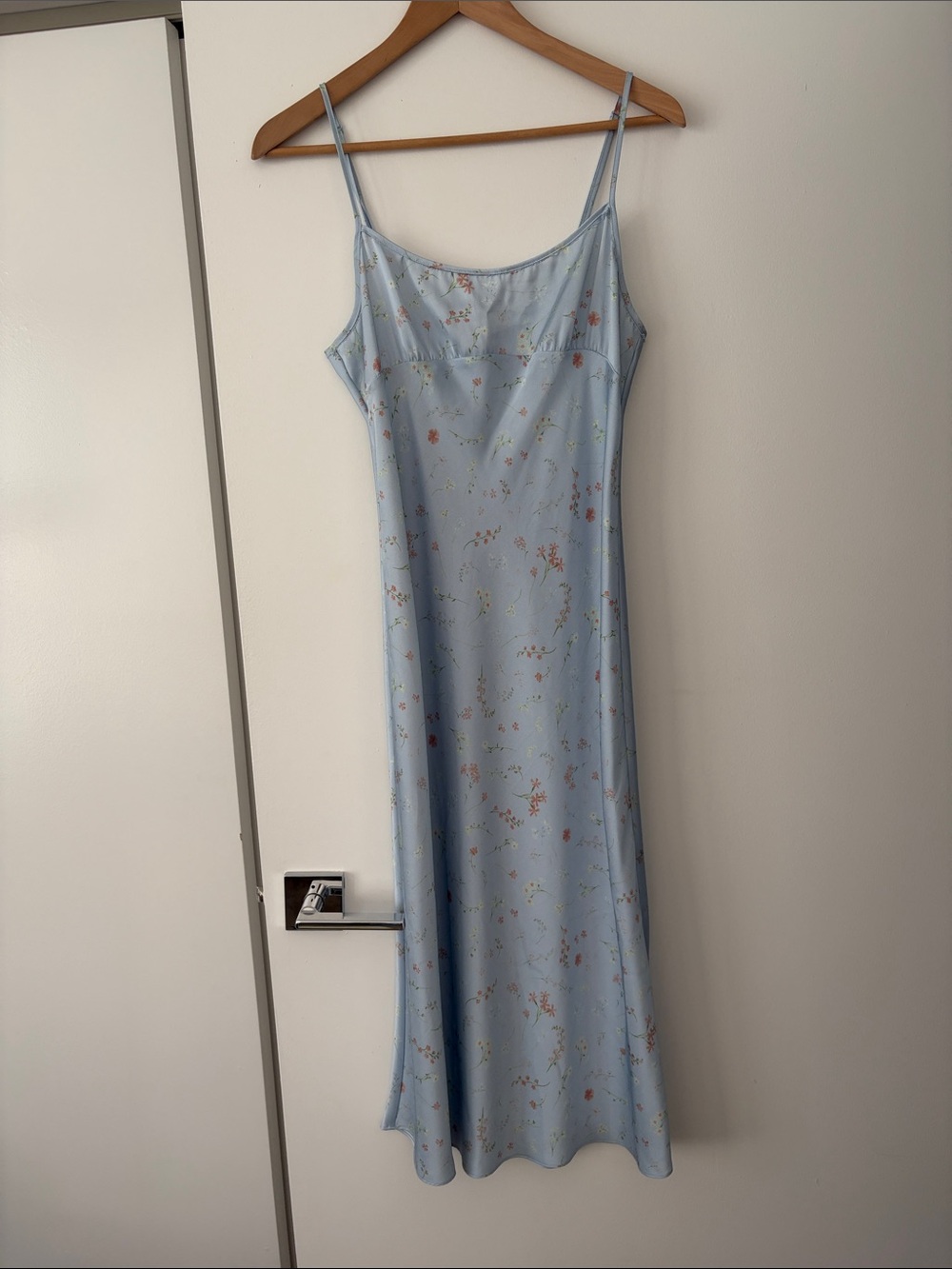 Aritzia Light Blue Floral Maxi Slip Dress with Spaghetti Straps